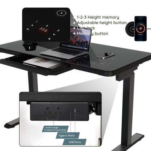 Bellemave® 48" Ergonomics Glass Tabletop Standing Desk with Metal Drawer Bellemave®