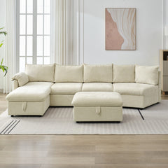 Bellemave® 146.9" L-Shaped Sectional Sofa with a Movable Storage Ottoman, a Storage Chaise Lounge and Two USB Ports