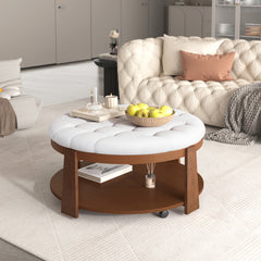 Bellemave® Modern Large Round Ottoman Coffee Table 2-Tier Oversized Button Tufted Ottoman with Wheels