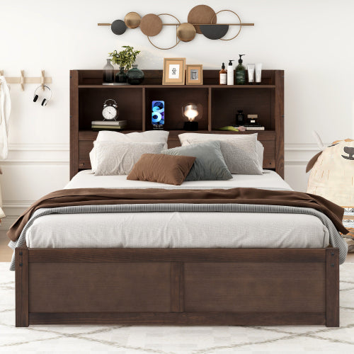 Bellemave® Full Size Storage Platform Bed with Pull Out Shelves, Twin Size Trundle Bed and 2 Drawers