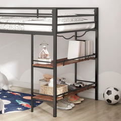 Bellemave® Twin Size Loft Bed with Cinnamon Wood Shelf