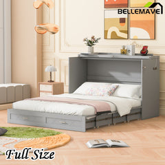 Bellemave® Murphy Bed Wall Bed with Drawer and A Set of Sockets & USB Ports, Pulley Structure Design