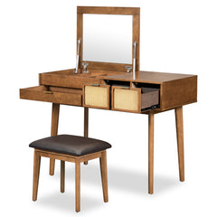 Bellemave® 43.3" Classic Wood Makeup Vanity Set with Flip-top Mirror and Stool