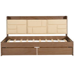 Bellemave® Wood Daybed with Upholstered Storage Shelves, USB Ports and 2 Drawers