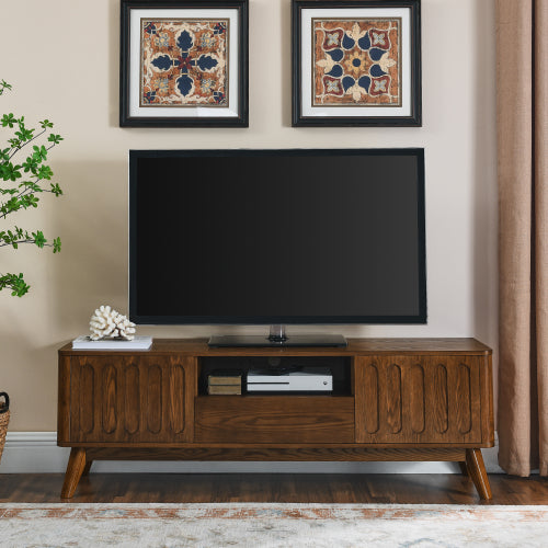 Bellemave® Mid Century Modern Fluted TV Stand with 2 Door & 1 Drawer & Solid Wood Leg