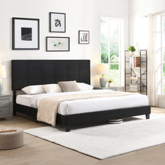 Bellemave® King Size Upholstered Platform Bed with Linen Fabric Headboard and Wood Slat Support