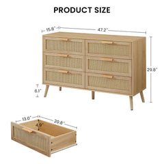 Bellemave® 6 Double Dresser with Rattan Drawers