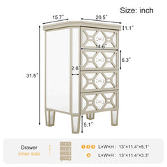 Bellemave® Elegant Mirrored 4-Drawer Chest with Golden Lines