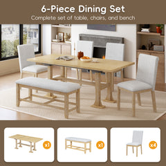 Bellemave® 6-Piece Extendable Dining Table Set with Upholstered Dining Chair and Bench