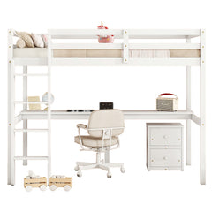 Bellemave® Twin Size Loft Bed with Built-in Desk, a Storage Cabinet of 2 Drawers, Guardrails and Ladder