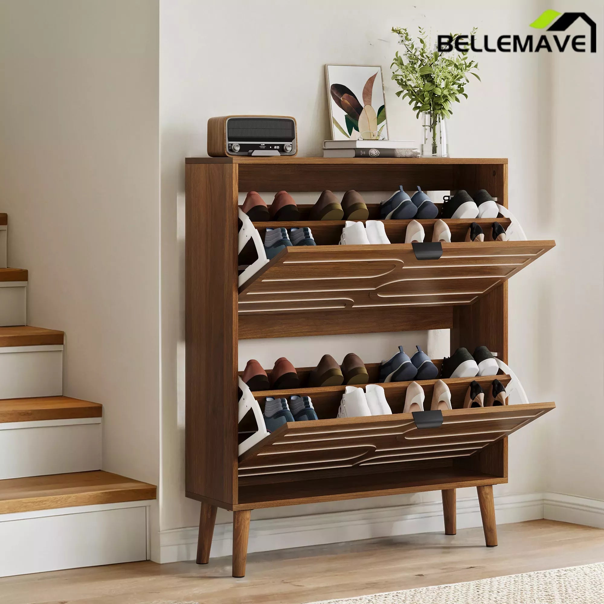 Bellemave® Shoe Cabinet Storage for Entryway with 2 Flip Drawers, Hidden Slim Shoe Organizer Rack Cabinet Bellemave®
