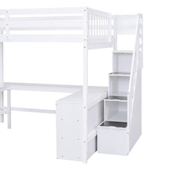 Bellemave® Full Size Loft Bed with Built-in L-Shaped Desk and Three-Tier Storage Shelves,and Attached Storage Staircase