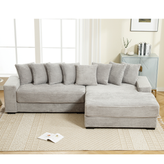 Bellemave® Oversized Two-Piece L Shaped Corduroy Sofa with Armrests and 8 Throw Pillows