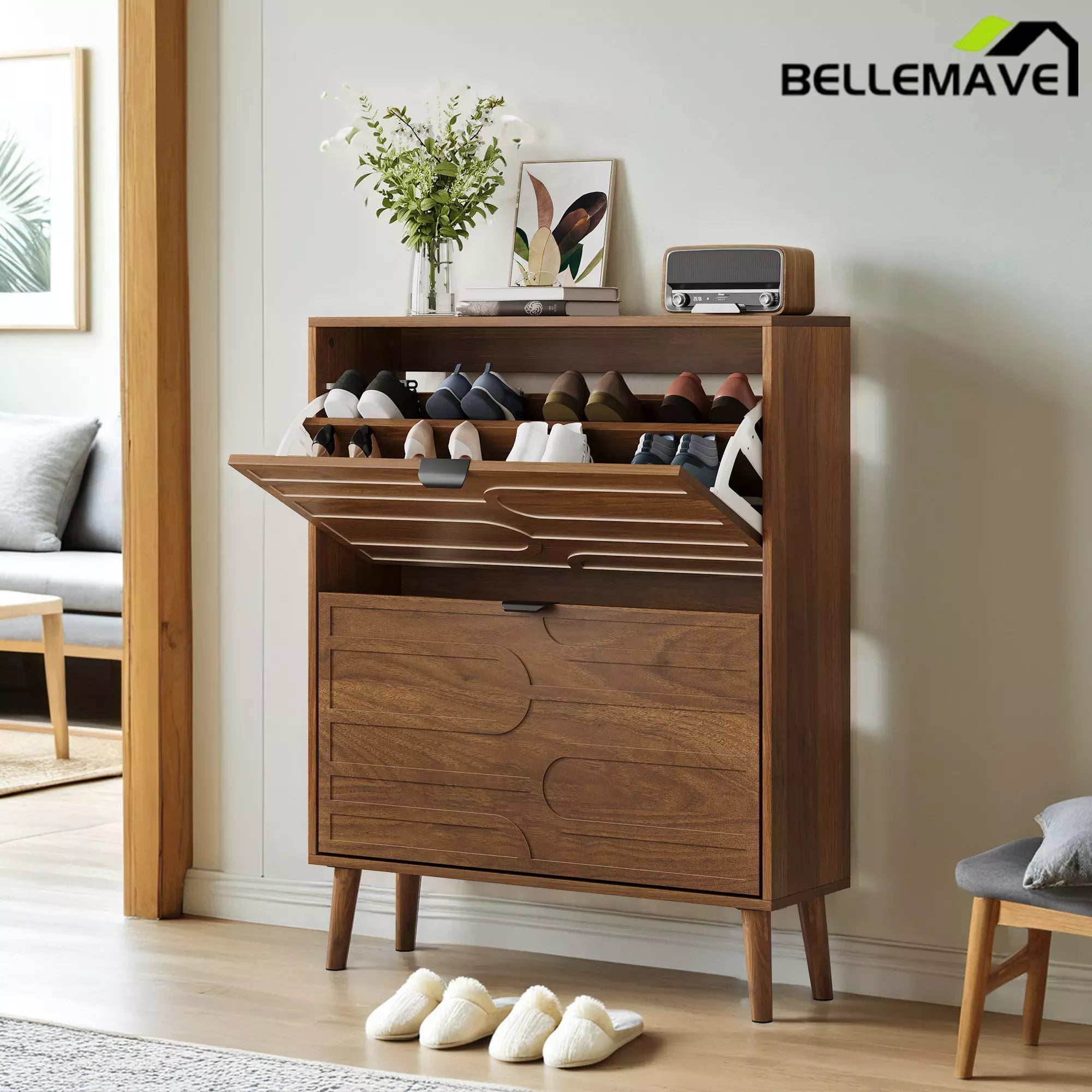 Bellemave® Shoe Cabinet Storage for Entryway with 2 Flip Drawers, Hidden Slim Shoe Organizer Rack Cabinet Bellemave®