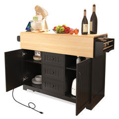 Bellemave® 55.7" Large Kitchen Island on 5 Wheels with 2 Drop Leaf,Power Outlet, Spice,Towel Rack,3 Drawers