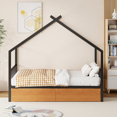 Bellemave® Metal House Bed with Two Drawers