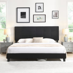 Bellemave® King Size Upholstered Platform Bed with Linen Fabric Headboard and Wood Slat Support