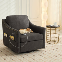 Bellemave® Fabric Swivel Rotating Accent Chair with USB and Magazine Book Bag