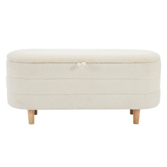 Bellemave® Elegant Upholstered Sherpa Fabric Storage Ottoman with Wood Legs