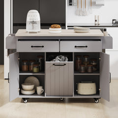 Bellemave® Kitchen Island with Trash Can Storage Cabinet and Drop Leaf, Spice Rack and Towel Rack,Drawer and Adjustable Shelf