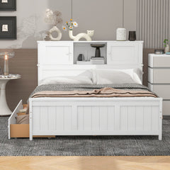 Bellemave® Full Size Platform Bed with Storage Headboard and Sliding Door,2 Drawers