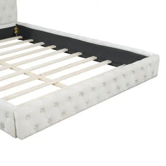 Bellemave® Queen Size Velvet Upholstered Platform Bed, with Luxurious Diamond Grid Headboard Bellemave®