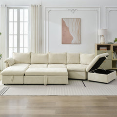 Bellemave® 146.9" L-Shaped Sectional Sofa with a Movable Storage Ottoman, a Storage Chaise Lounge and Two USB Ports