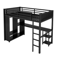 Bellemave® Metal Loft Bed with Built-in Wardrobe, Desk and Storage Shelves