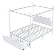 Bellemave® Metal Canopy Platform Bed with Upholstered Headboard and Two Storage Drawers