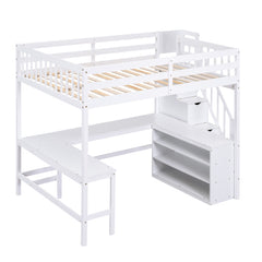 Bellemave® Full Size Loft Bed with Built-in L-Shaped Desk and Three-Tier Storage Shelves,and Attached Storage Staircase