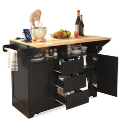 Bellemave® 55.7" Large Kitchen Island on 5 Wheels with 2 Drop Leaf,Power Outlet, Spice,Towel Rack,3 Drawers