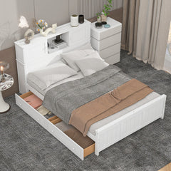 Bellemave® Full Size Platform Bed with Storage Headboard and Sliding Door,2 Drawers