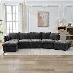 Bellemave® 146.9" L-Shaped Sectional Sofa with a Movable Storage Ottoman, a Storage Chaise Lounge and Two USB Ports