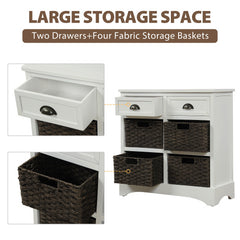 Bellemave® Rustic Storage Cabinet with Two Drawers and Four Classic Rattan Basket