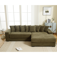 Bellemave® Oversized Two-Piece L Shaped Corduroy Sofa with Armrests and 8 Throw Pillows