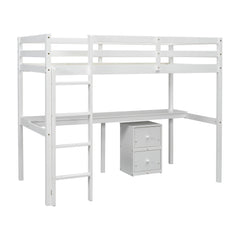 Bellemave® Twin Size Loft Bed with Built-in Desk, a Storage Cabinet of 2 Drawers, Guardrails and Ladder