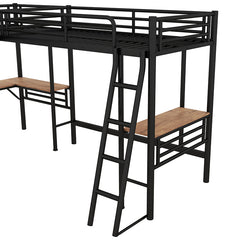 Bellemave® Double Twin Size Metal Loft Bed with Two Built-in Desks