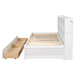 Bellemave® Wood Daybed with Side Bookcase and 2 Drawers