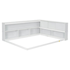 Bellemave® Full Size Floor Bed with L-shaped Bookcases, Sliding Doors,Without Slats Bellemave®