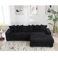 Bellemave® Oversized Two-Piece L Shaped Corduroy Sofa with Armrests and 8 Throw Pillows