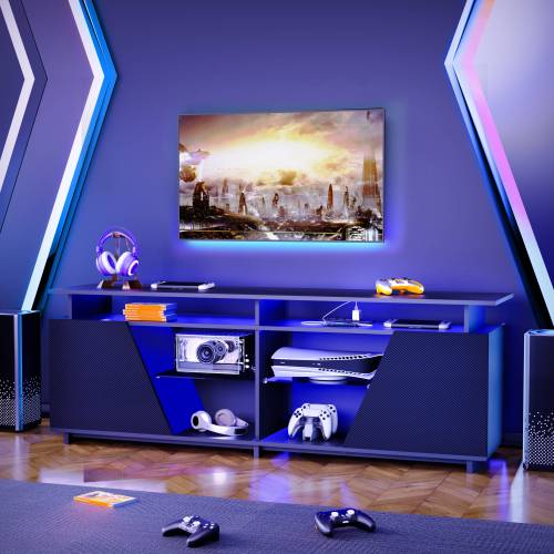 Bellemave® Gaming TV Stand with Power Outlet and LED Light,for TVs 75 inch and Below