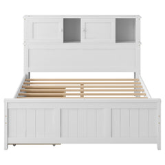 Bellemave® Full Size Platform Bed with Storage Headboard and Sliding Door,2 Drawers