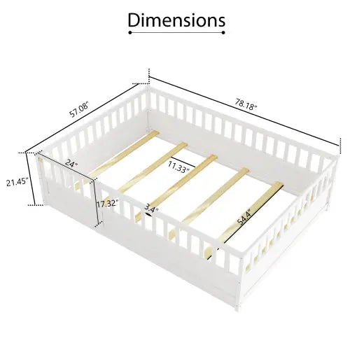 Bellemave® Montessori Wooden Children's Floor Bed with Super High Security Barrier and Door Bellemave®