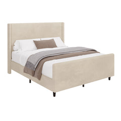 Bellemave® Corduroy Upholstered Bed with Vertical Stripe Wingback and High Footboard