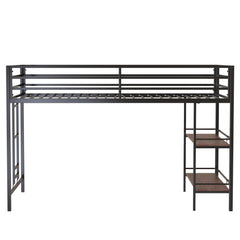 Bellemave® Twin Size Loft Bed with Cinnamon Wood Shelf