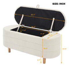 Bellemave® Elegant Upholstered Sherpa Fabric Storage Ottoman with Wood Legs