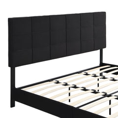 Bellemave® King Size Upholstered Platform Bed with Linen Fabric Headboard and Wood Slat Support