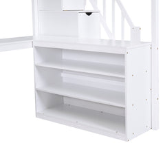 Bellemave® Full Size Loft Bed with Built-in L-Shaped Desk and Three-Tier Storage Shelves,and Attached Storage Staircase