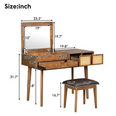 Bellemave® 43.3" Classic Wood Makeup Vanity Set with Flip-top Mirror and Stool