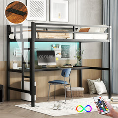 Bellemave® Metal Loft Bed with Power Outlet and LED Lighted